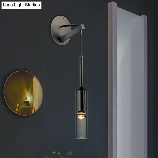 Modern Tubular Black Glass Wall Sconce - 1 Light Drop Lamp