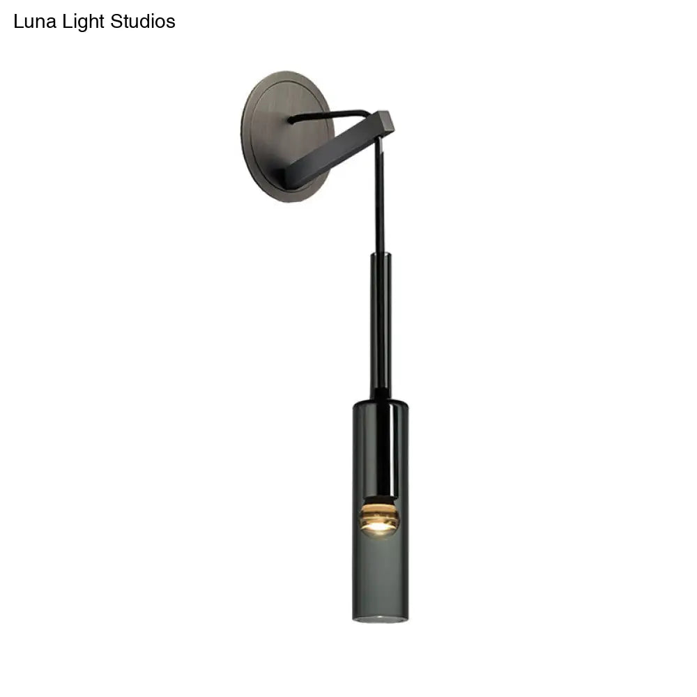 Modern Tubular Black Glass Wall Sconce - 1 Light Drop Lamp