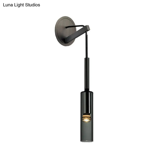 Modern Tubular Black Glass Wall Sconce - 1 Light Drop Lamp