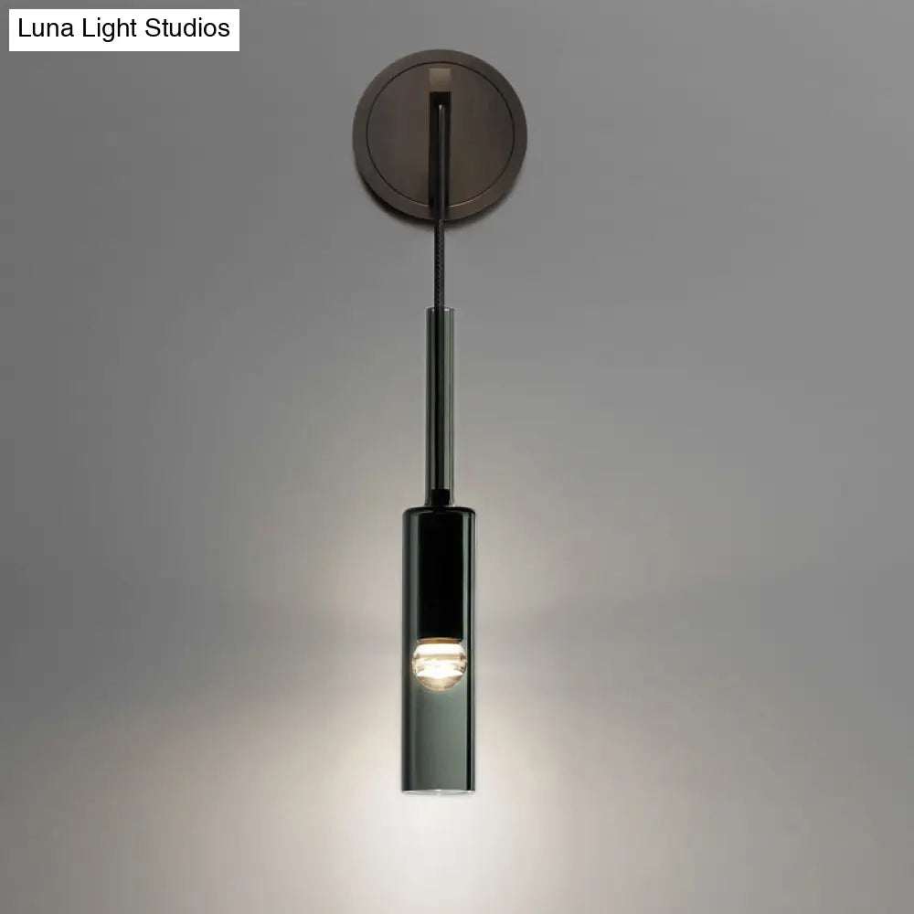 Modern Tubular Black Glass Wall Sconce - 1 Light Drop Lamp