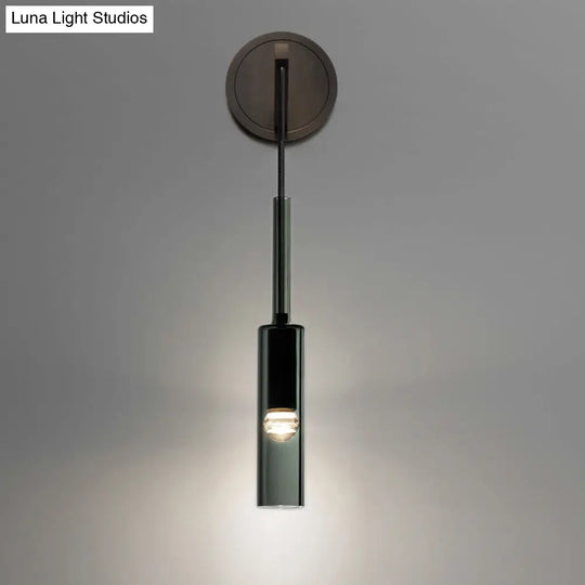 Modern Tubular Black Glass Wall Sconce - 1 Light Drop Lamp