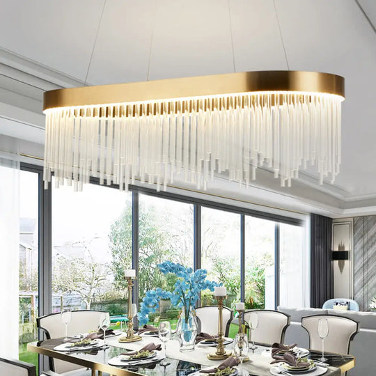 Modern Tubular Crystal Chandelier Lamp - Led Brass Pendant Light In Warm/White