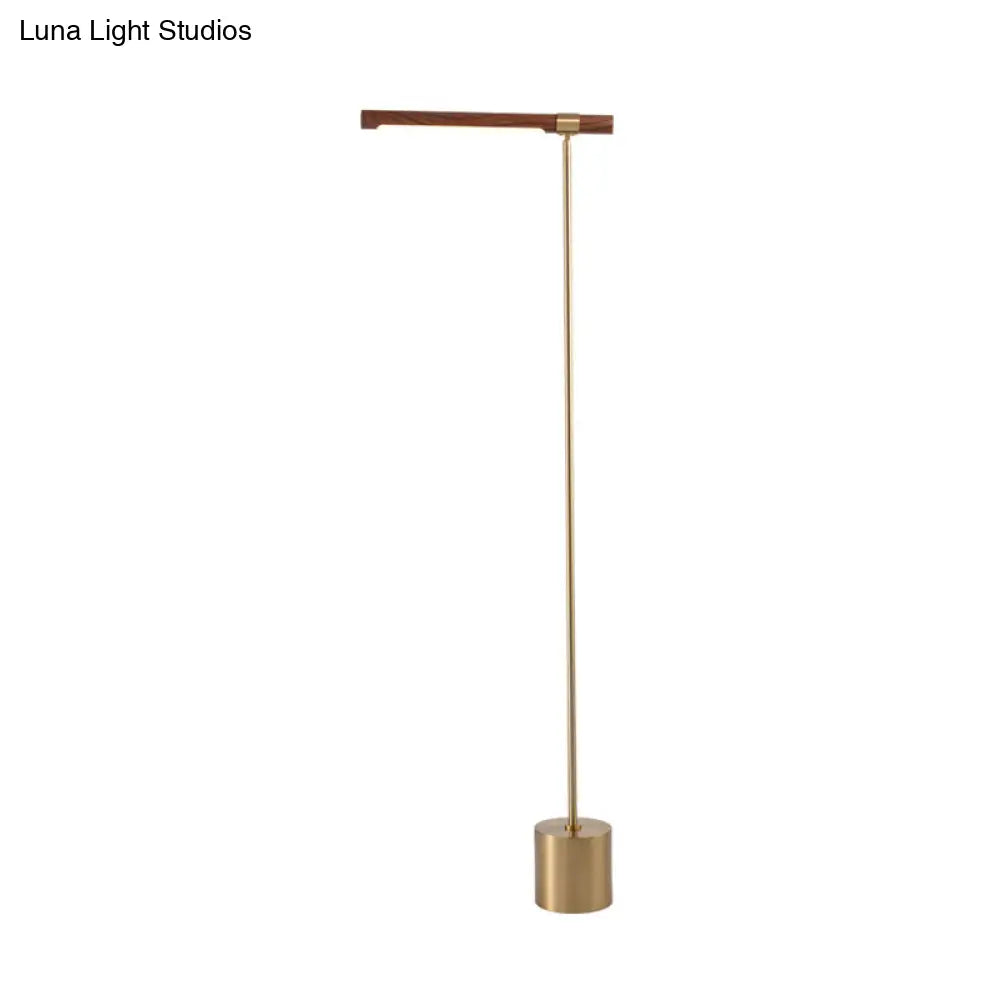 Modern Tubular Floor Lamp With Adjustable Height - Metallic Led Standing Light In Gold Wood Design