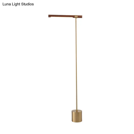 Modern Tubular Floor Lamp With Adjustable Height - Metallic Led Standing Light In Gold Wood Design