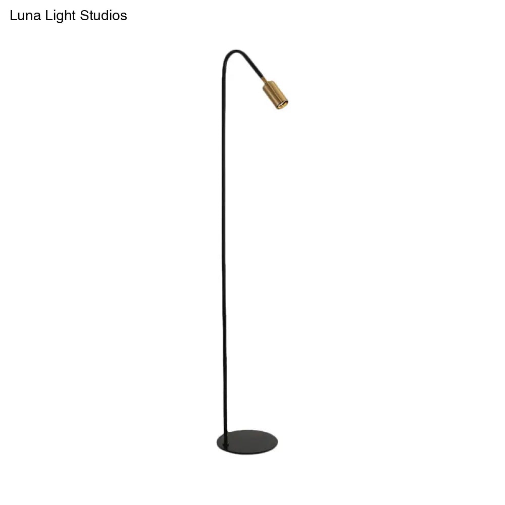 Modern Tubular Floor Light - Black Metal 1 Head Living Room Lighting With Curved Arm