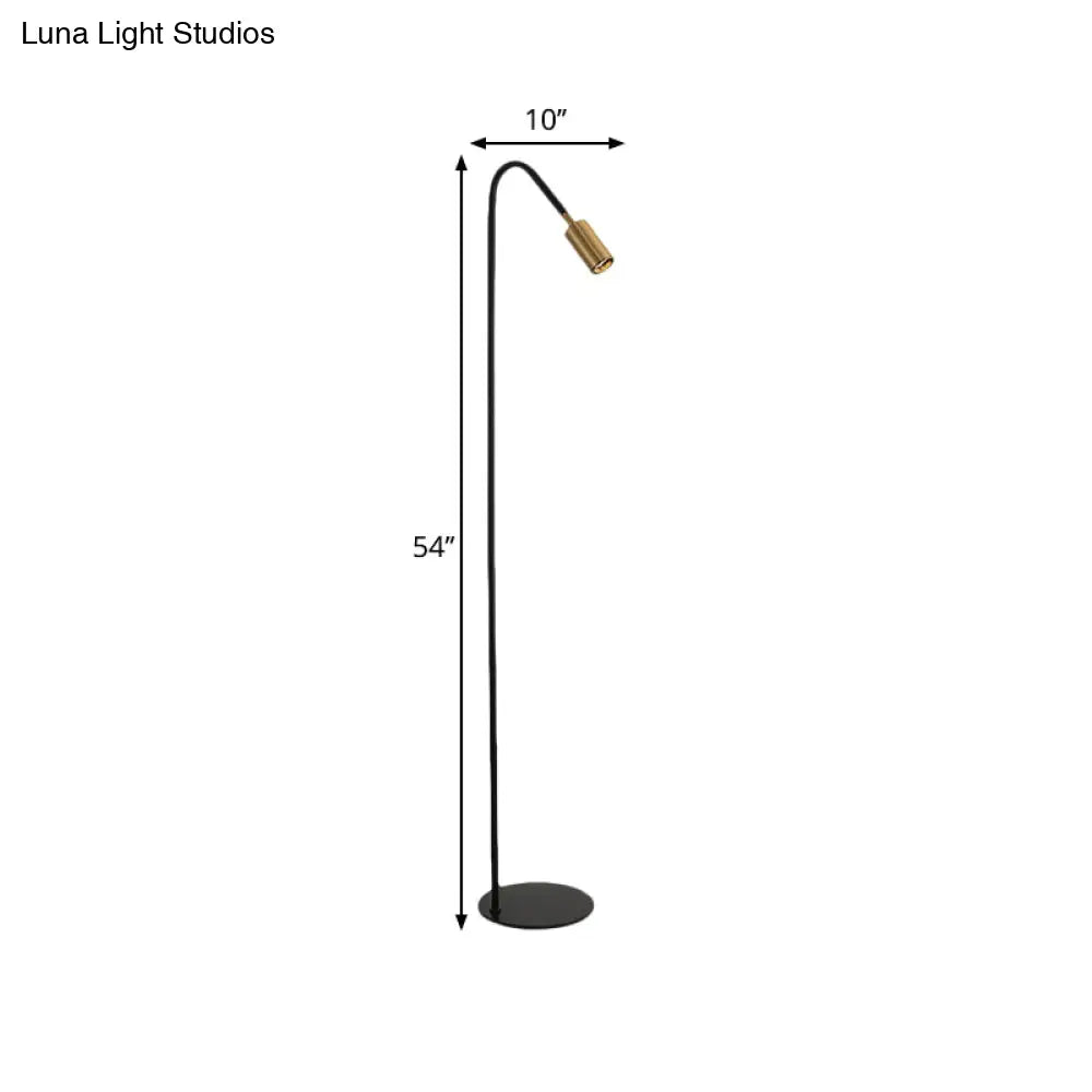 Modern Tubular Floor Light - Black Metal 1 Head Living Room Lighting With Curved Arm