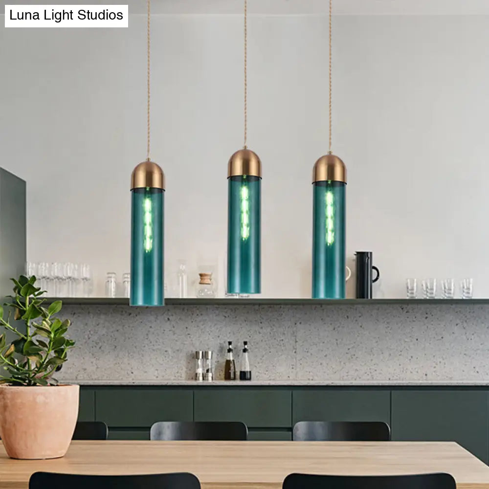 Modern Tubular Hanging Pendant Light - Glass Suspension Lamp For Dining Room 1-Light Blue