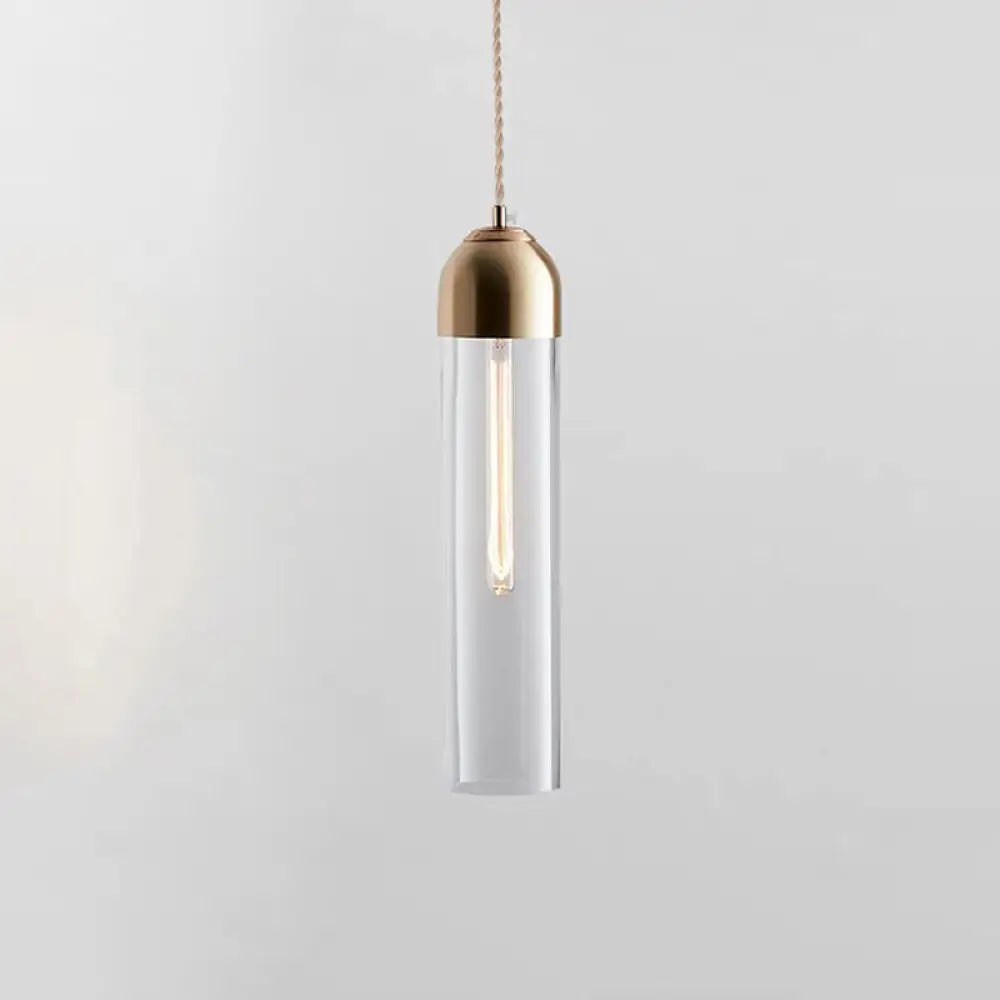 Modern Tubular Pendant Light - Sleek Glass Dining Room Lamp Clear