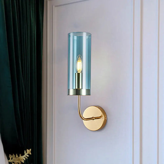 Modern Tubular Sconce: Cognac/Light Blue Glass Wall Mounted Light Fixture