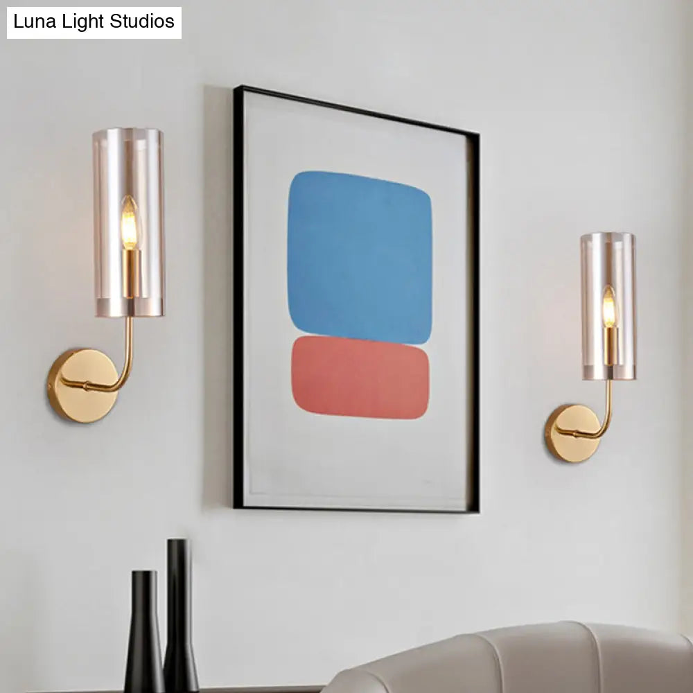 Modern Tubular Sconce: Cognac/Light Blue Glass Wall Mounted Light Fixture