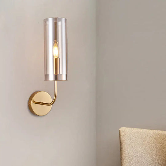 Modern Tubular Sconce: Cognac/Light Blue Glass Wall Mounted Light Fixture Cognac