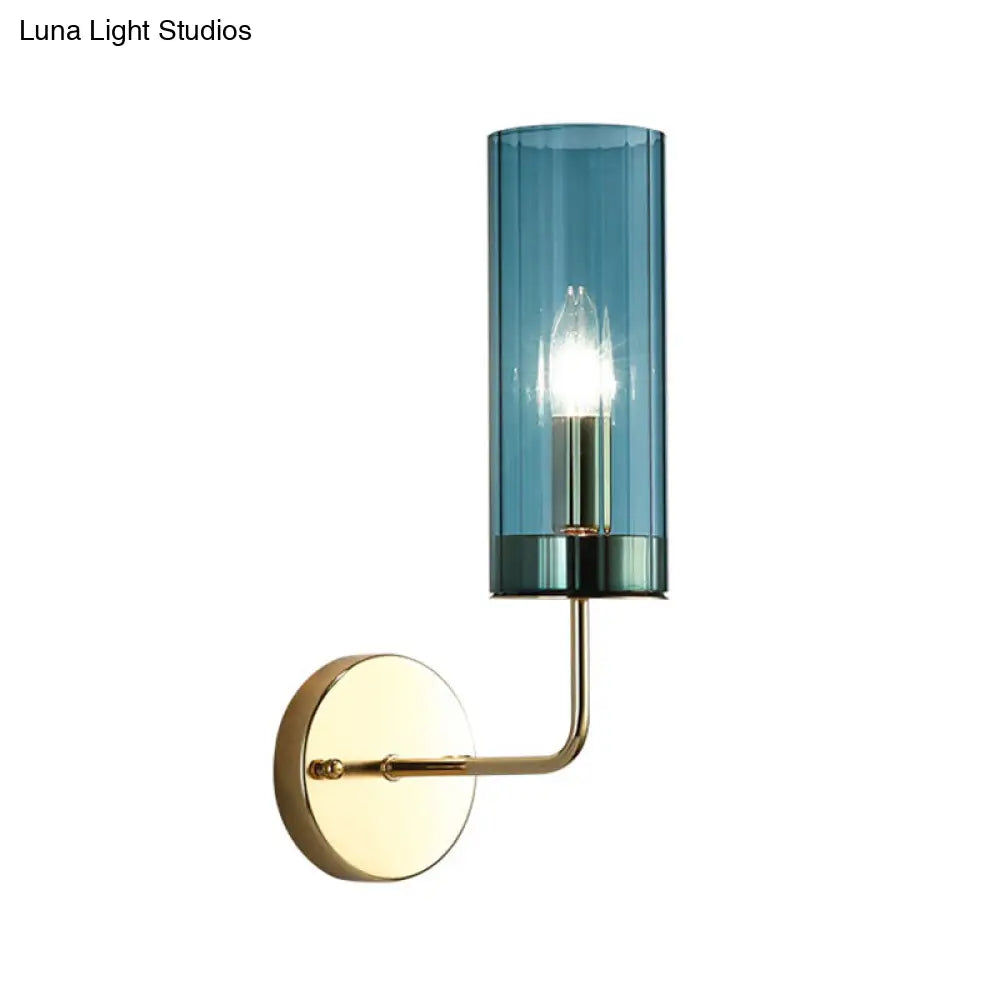 Modern Tubular Sconce: Cognac/Light Blue Glass Wall Mounted Light Fixture