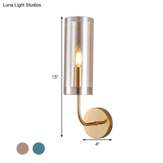 Modern Tubular Sconce: Cognac/Light Blue Glass Wall Mounted Light Fixture