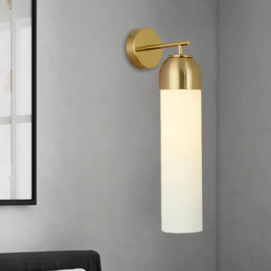 Modern Tubular Sconce Cream/Green Glass Wall Lighting Fixture With Metal Arm - 1 Head Cream