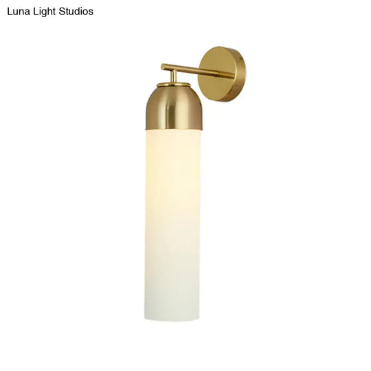 Modern Tubular Sconce Cream/Green Glass Wall Lighting Fixture With Metal Arm - 1 Head