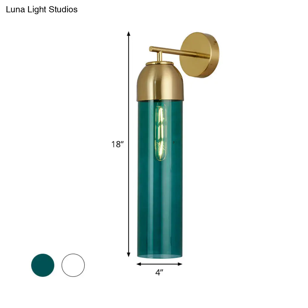 Modern Tubular Sconce Cream/Green Glass Wall Lighting Fixture With Metal Arm - 1 Head