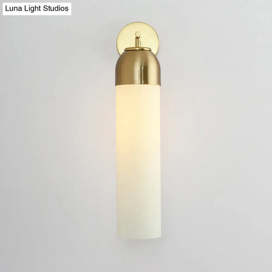 Modern Tubular Sconce Cream/Green Glass Wall Lighting Fixture With Metal Arm - 1 Head