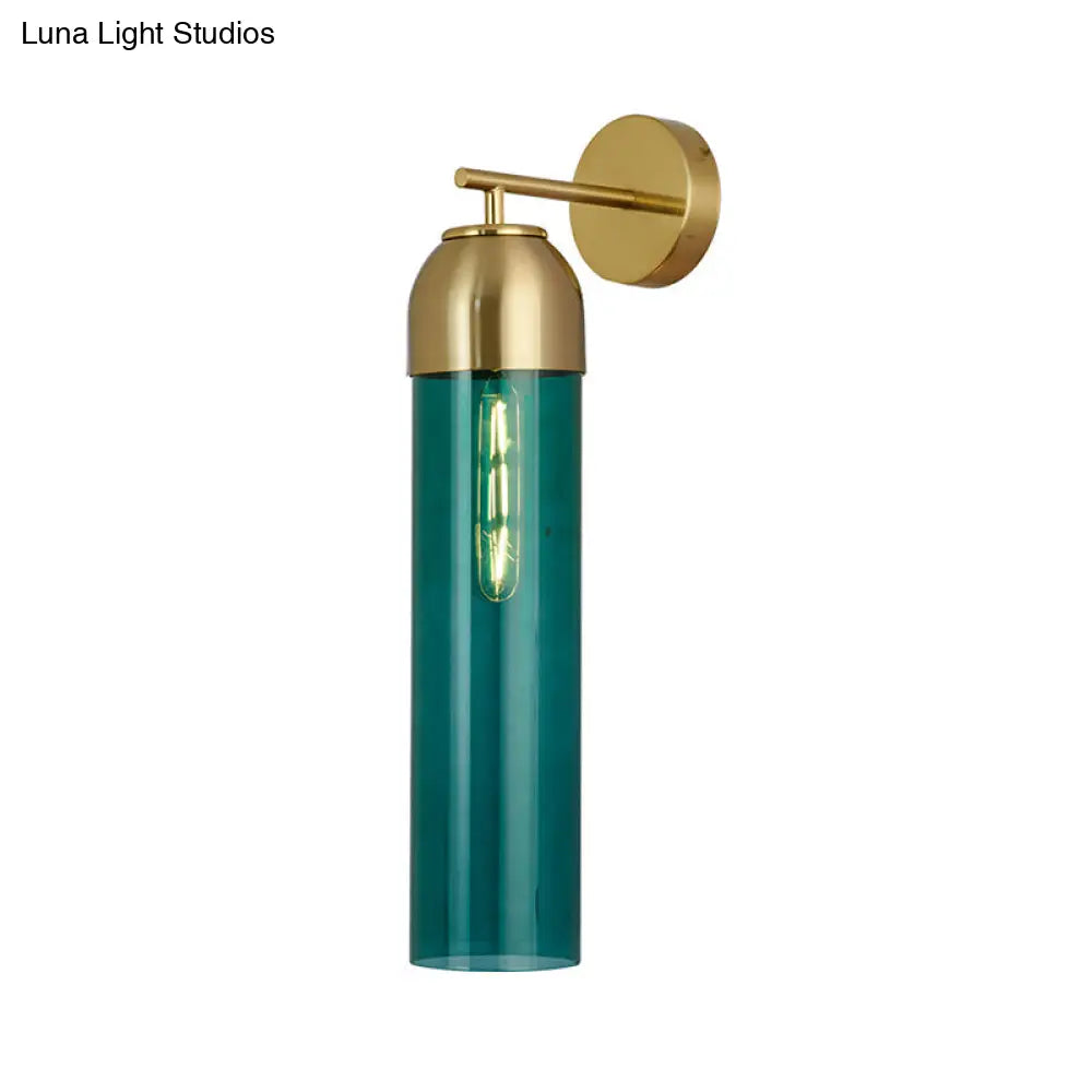 Modern Tubular Sconce Cream/Green Glass Wall Lighting Fixture With Metal Arm - 1 Head