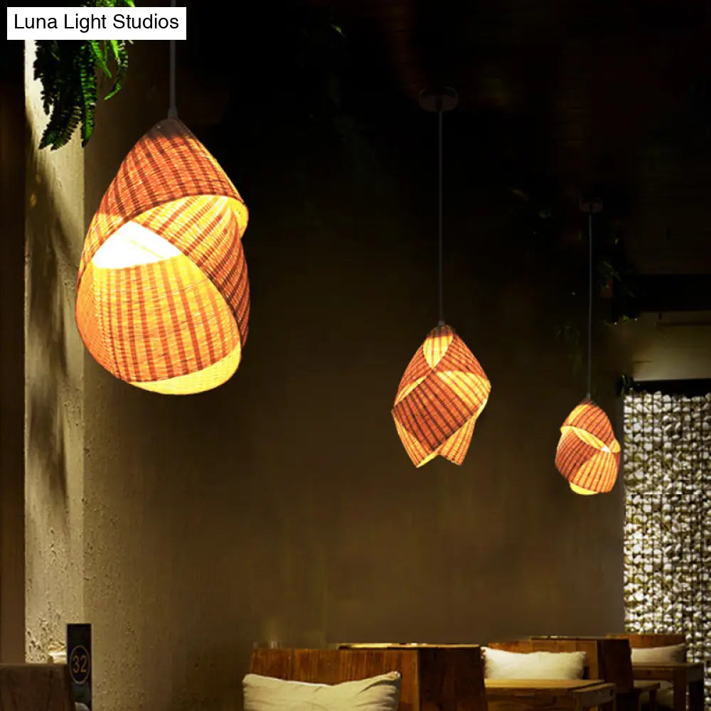 Bamboo Hanging Light 8.5/10 Wide Modern Pendant - 1 Beige Suspension For Restaurant