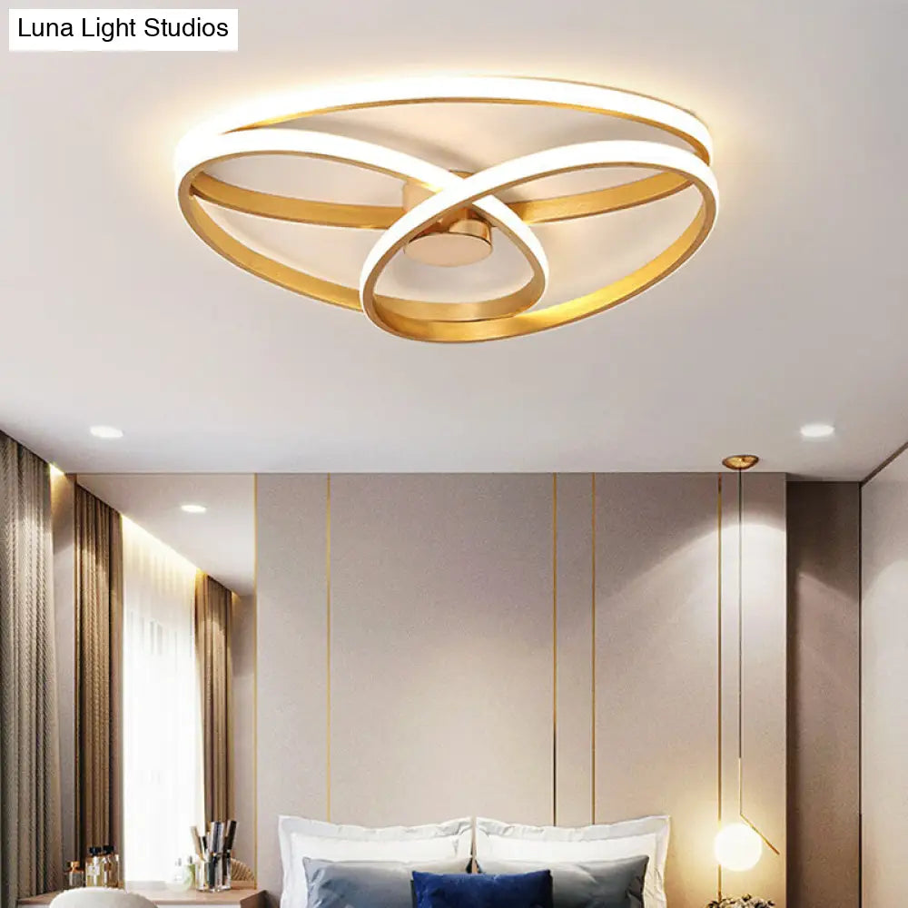 Modern Twisted Ceiling Mount Led Light Fixture In Gold