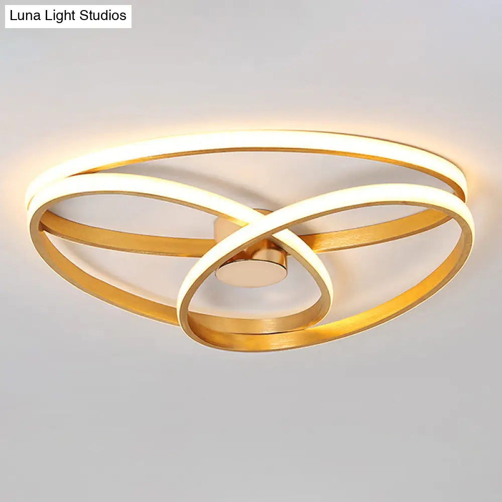 Modern Twisted Ceiling Mount Led Light Fixture In Gold