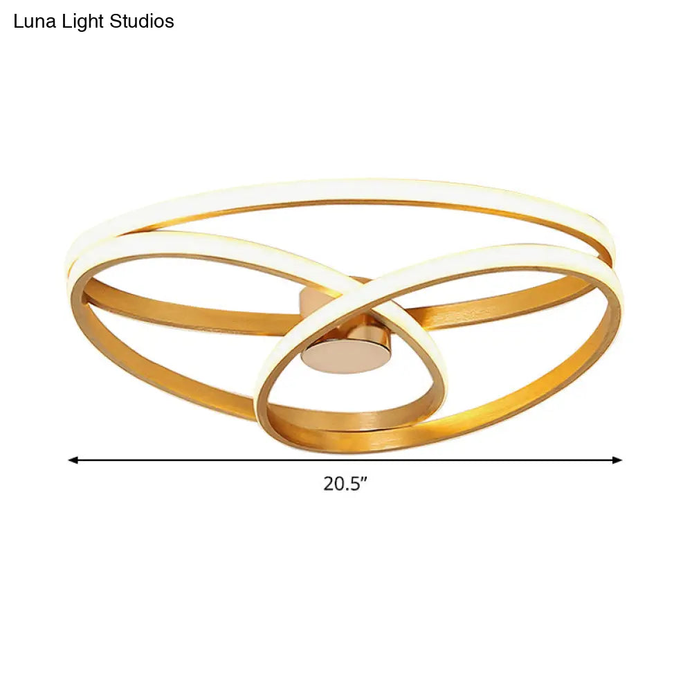 Modern Twisted Ceiling Mount Led Light Fixture In Gold