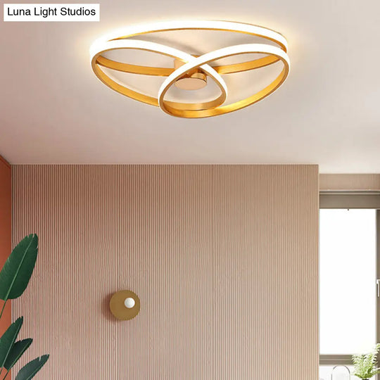 Modern Twisted Ceiling Mount Led Light Fixture In Gold