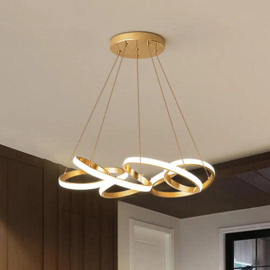 Modern Twisted Chandelier: Chic Metal Suspension Light For Restaurants Hanging Cord Included Gold /