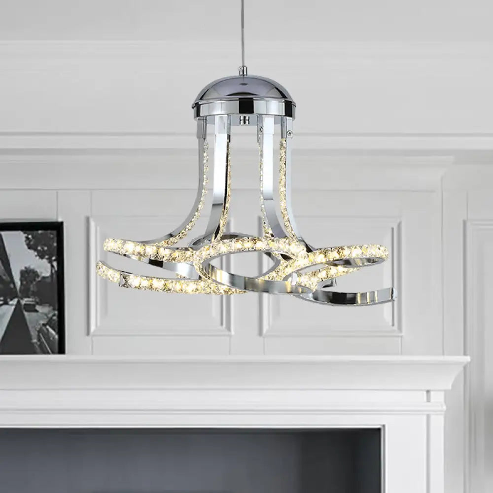 Modern Twisted Chrome Led Hanging Chandelier With Metal And Crystal Accents In Warm/White Light /