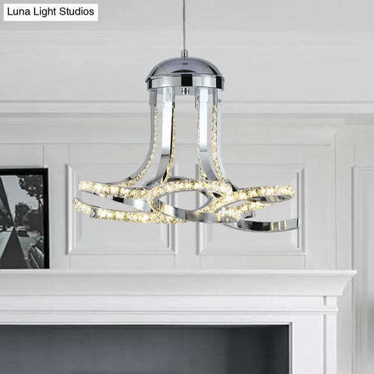 Modern Chrome Twisted Suspension Light With Led Metal And Crystal Chandelier / Warm