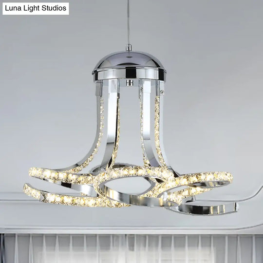 Modern Twisted Chrome Led Hanging Chandelier With Metal And Crystal Accents In Warm/White Light