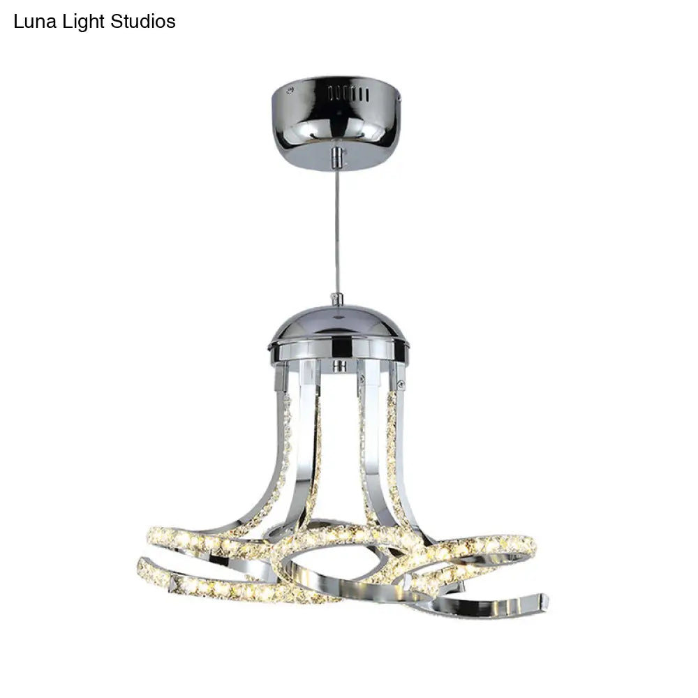 Modern Twisted Chrome Led Hanging Chandelier With Metal And Crystal Accents In Warm/White Light