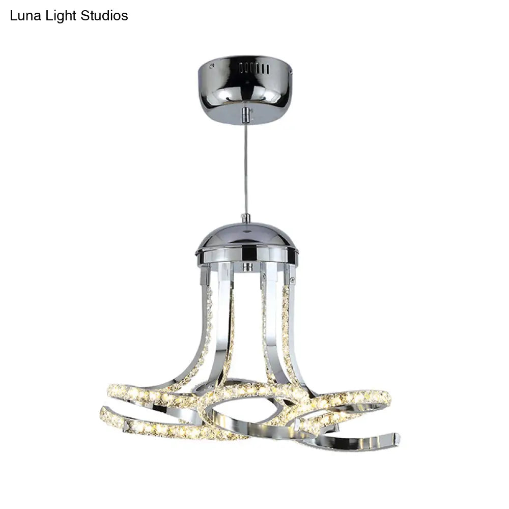 Modern Chrome Twisted Suspension Light With Led Metal And Crystal Chandelier