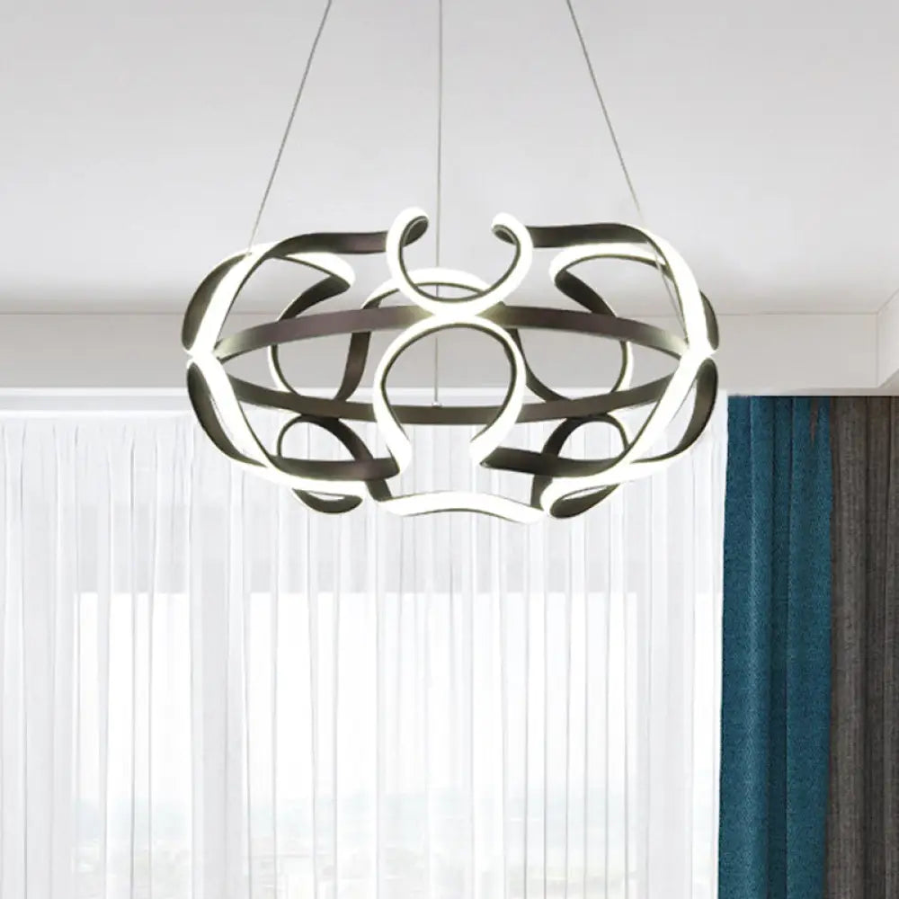 Modern Twisted Led Chandelier Pendant Light In Coffee - Acrylic Hanging Lamp For Living Room