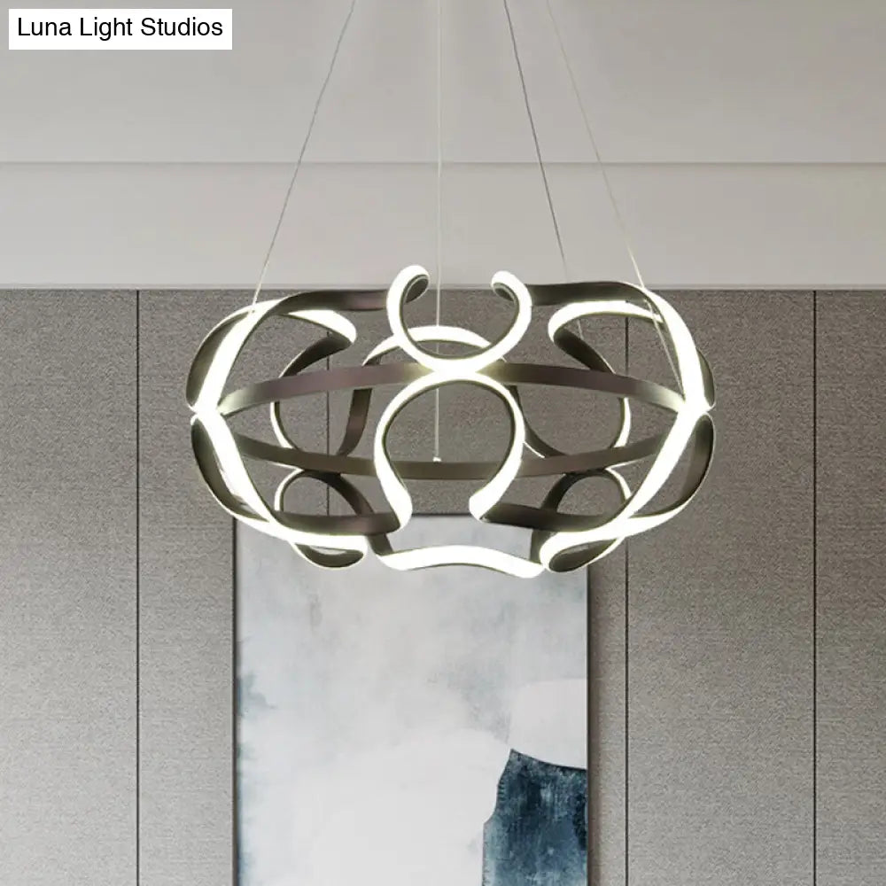 Modern Twisted Led Chandelier Pendant Light In Coffee - Acrylic Hanging Lamp For Living Room