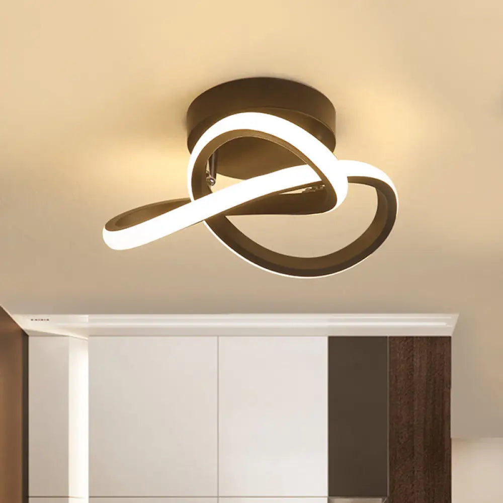 Modern Twisting Ceiling Flush Light - Led Semi Mount Foyer Lighting In Warm/White Black/White Black