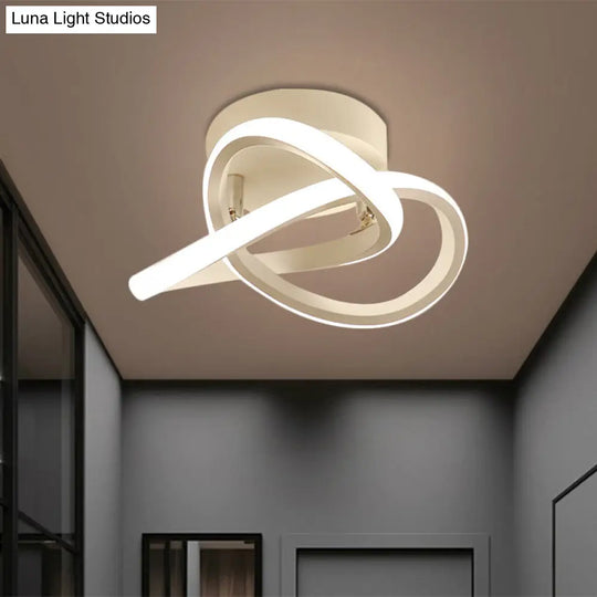 Modern Twisting Ceiling Flush Light - Led Semi Mount Foyer Lighting In Warm/White Black/White