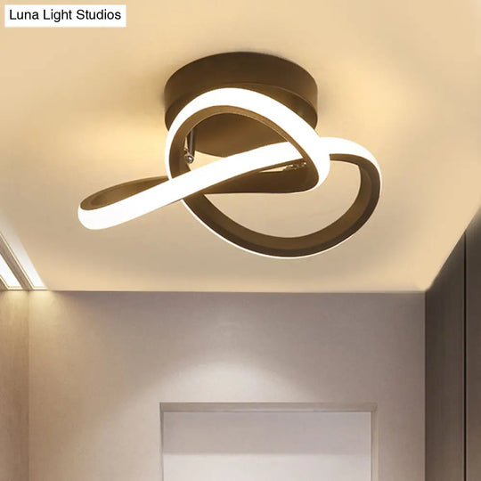 Modern Twisting Ceiling Flush Light - Led Semi Mount Foyer Lighting In Warm/White Black/White