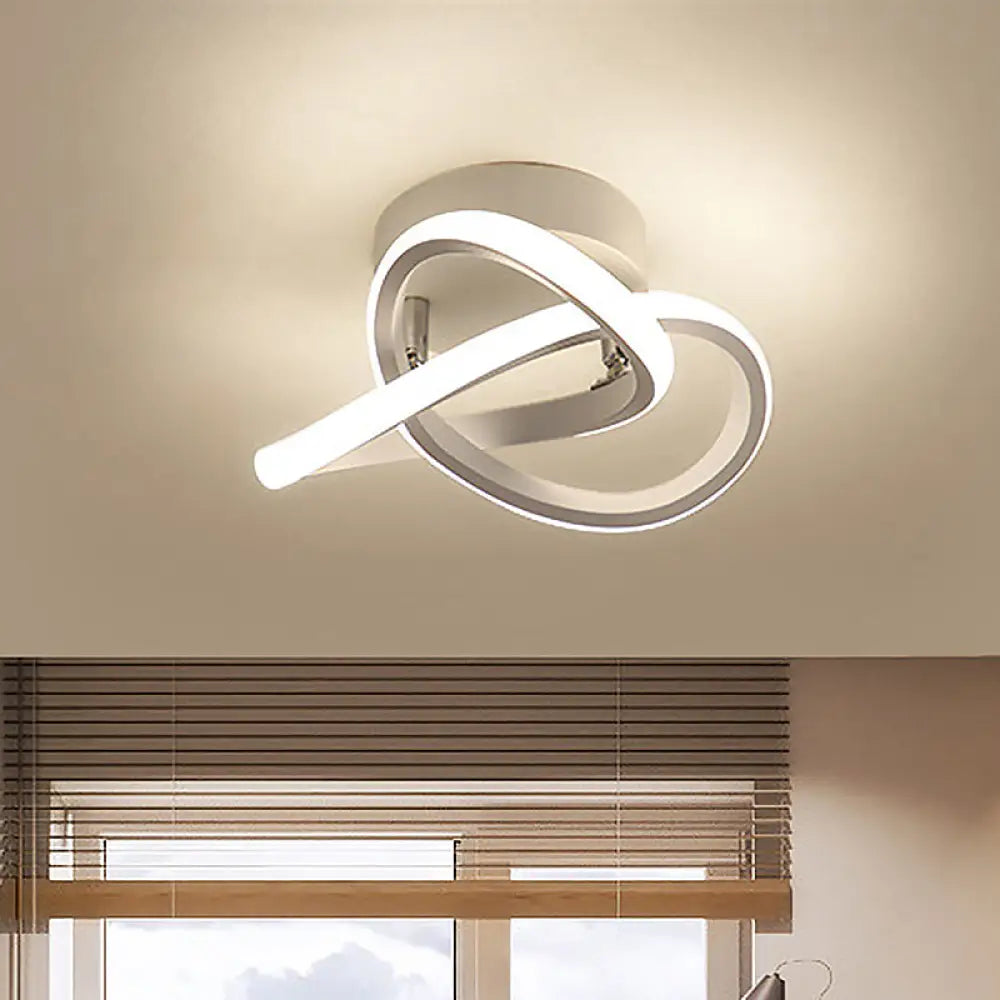 Modern Twisting Ceiling Flush Light - Led Semi Mount Foyer Lighting In Warm/White Black/White White