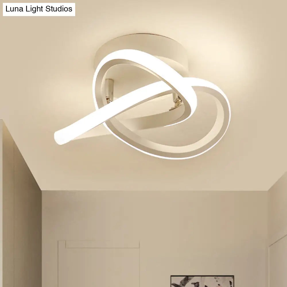 Modern Twisting Ceiling Flush Light - Led Semi Mount Foyer Lighting In Warm/White Black/White