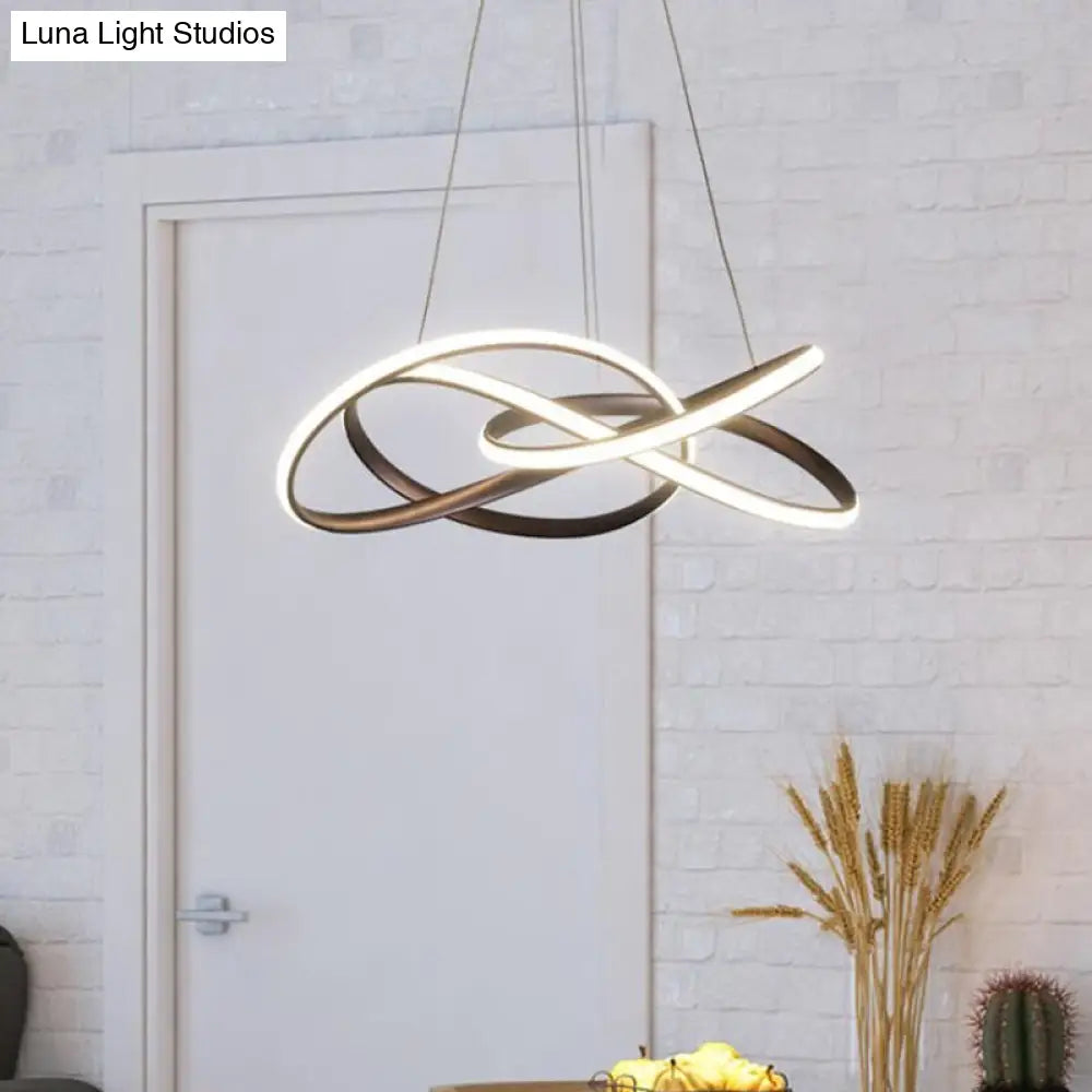 Modern Metallic Led Pendant Chandelier - Twisting Round Kitchen Lamp In Gold/Coffee With Warm/White