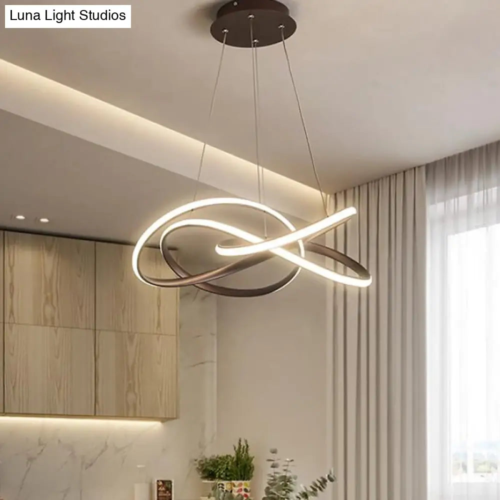 Modern Twisting Round Kitchen Chandelier Lamp In Metallic Gold/Coffee With Led Warm/White Light