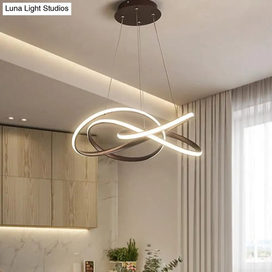 Modern Twisting Round Kitchen Chandelier Lamp In Metallic Gold/Coffee With Led Warm/White Light