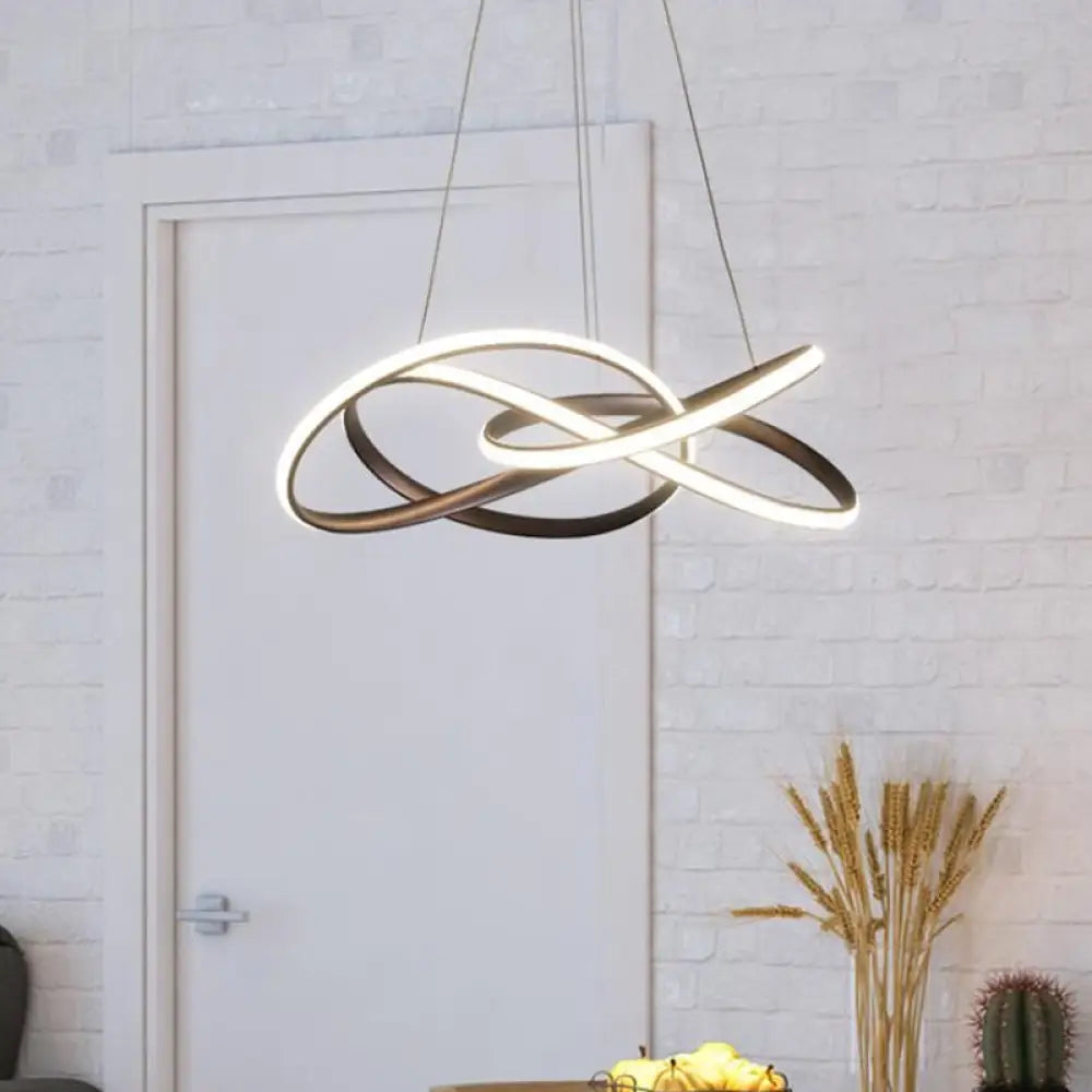 Modern Twisting Round Kitchen Chandelier Lamp In Metallic Gold/Coffee With Led Warm/White Light