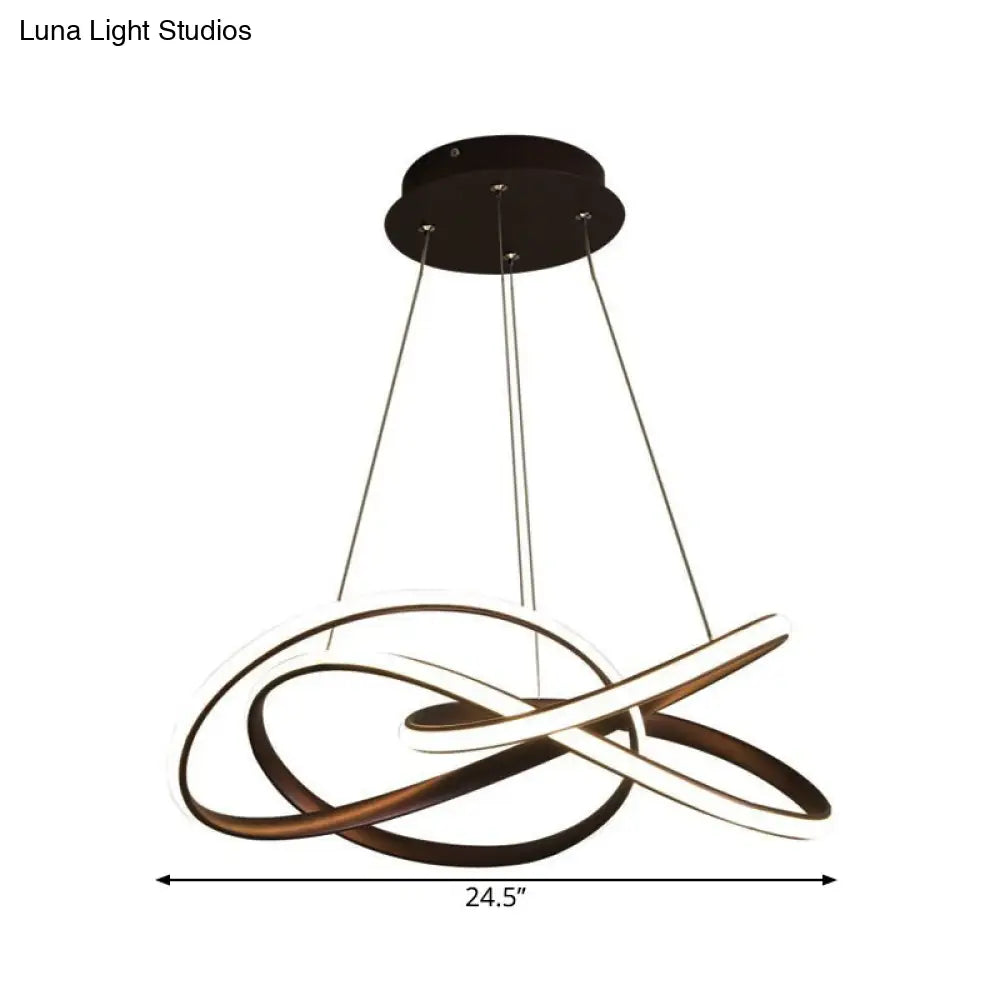 Modern Metallic Led Pendant Chandelier - Twisting Round Kitchen Lamp In Gold/Coffee With Warm/White