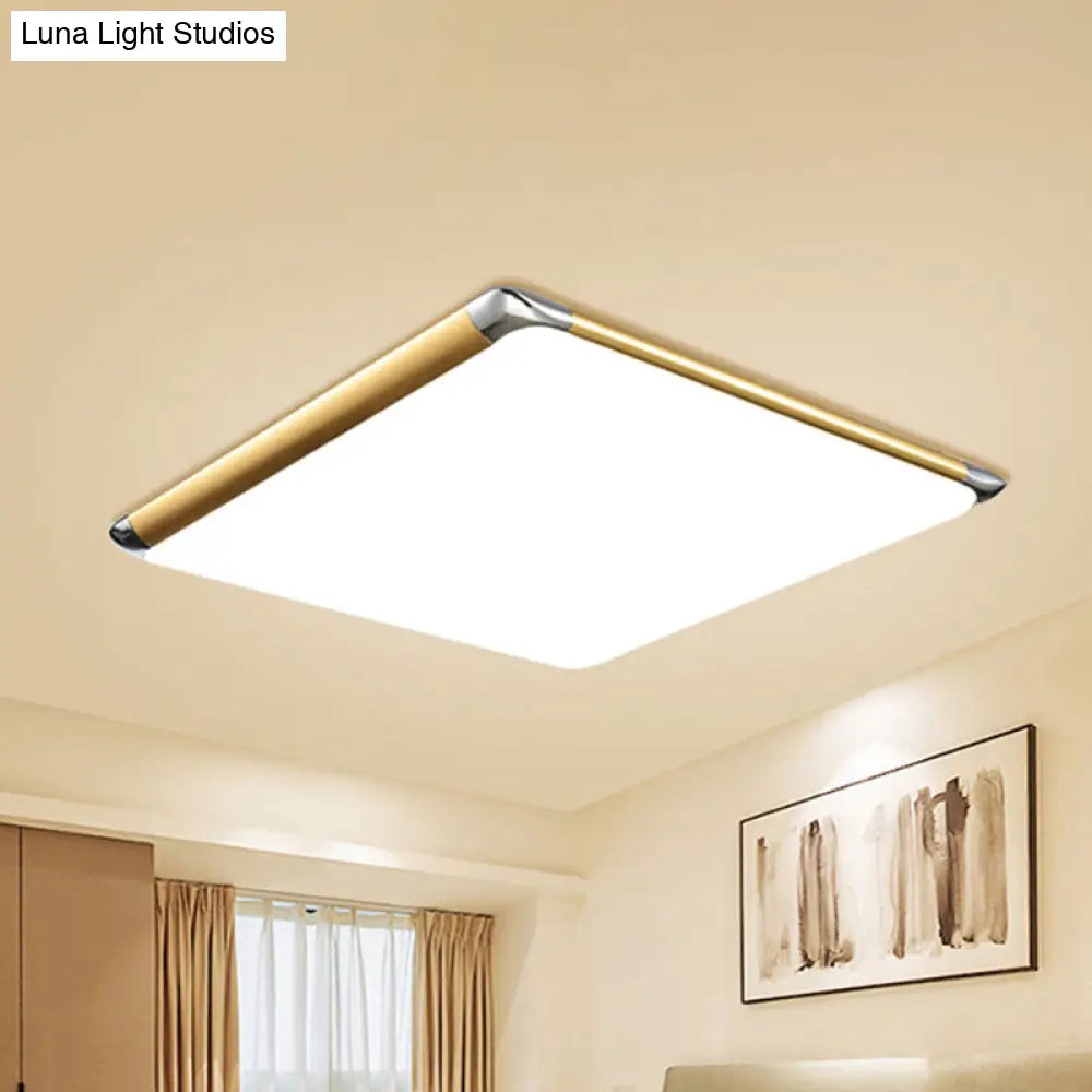 Modern Ultra-Thin Square Flush Mount With Gold Integrated Led Acrylic Shade - Warm/White 18/21/35.5