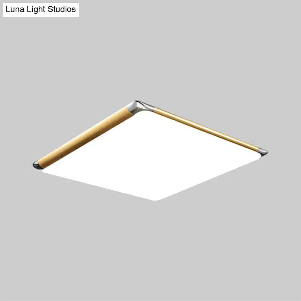 Modern Ultra - Thin Square Flush Mount With Gold Integrated Led Acrylic Shade - Warm/White