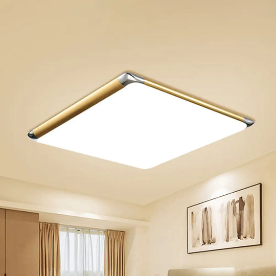 Modern Ultra - Thin Square Flush Mount With Gold Integrated Led Acrylic Shade - Warm/White
