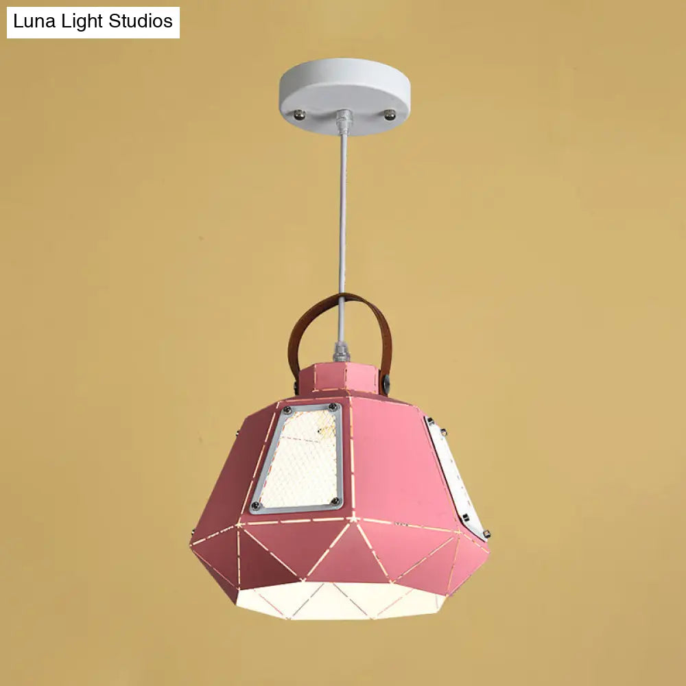 Modern Urn Pendant Light - 10’/14’ Metal Grey/Pink/Yellow With Handle