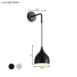 Modern Urn Shape Wall Mount Light With White/Black Finish - 1 Iron Pendant Lamp For Bedside
